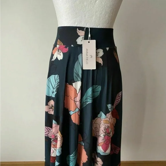 Anna Field Midi Skirt  Size 8 Petrol Blue Floral - Picture 4 of 5